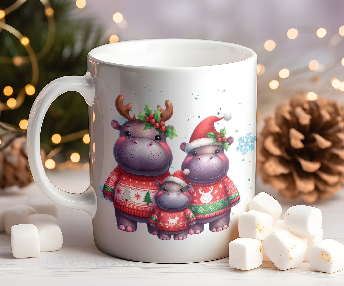 Personalised Christmas Hippo Family Gift Mug - Style A