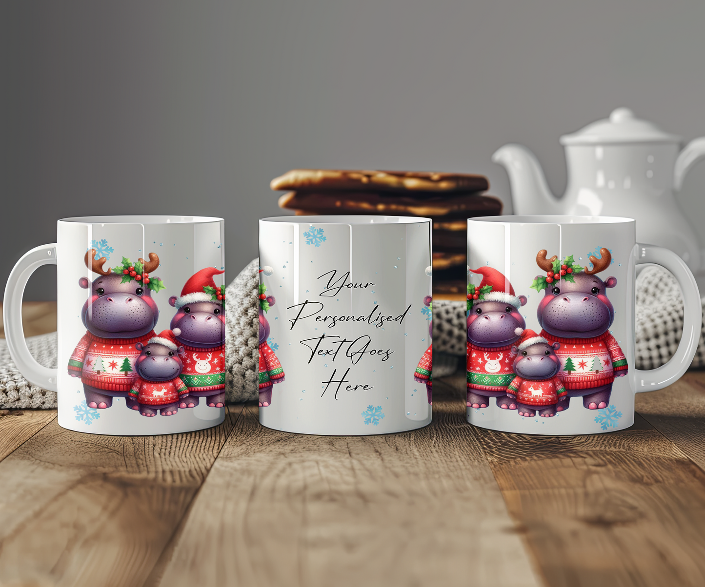 Personalised Christmas Hippo Family Gift Mug - Style A