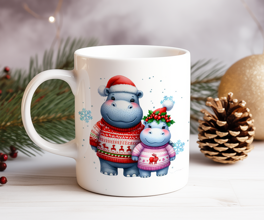 Personalised Christmas Hippo Couple Gift Mug - Style B