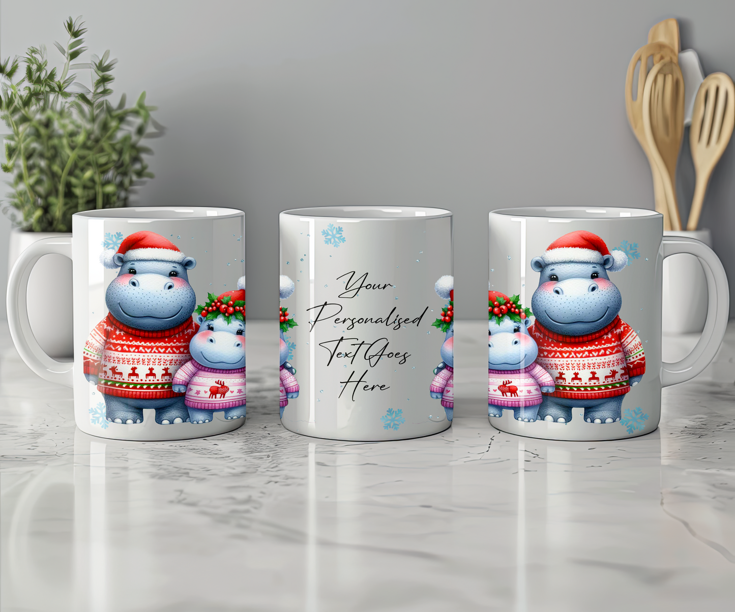 Personalised Christmas Hippo Couple Gift Mug - Style B