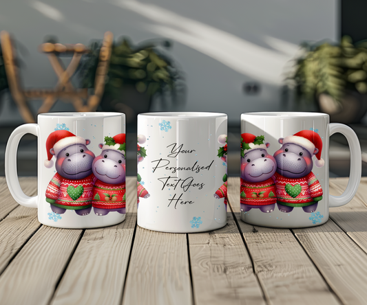 Personalised Christmas Hippo Couple Gift Mug - Style C