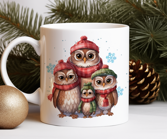Personalised Christmas Owl Family Gift Mug - Style A