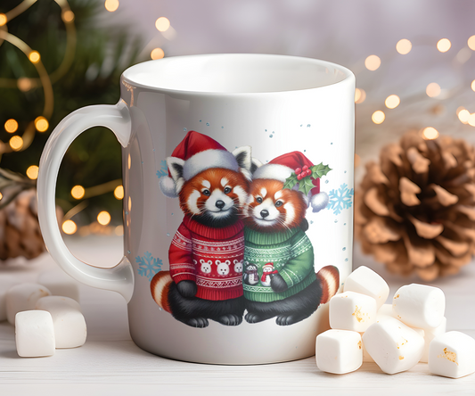 Personalised Christmas Red Panda Couple Gift Mug - Style A