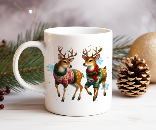 Personalised Christmas Reindeer Couple Gift Mug - Style B