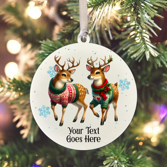 Personalised Christmas Reindeer Couple - Hanging Bauble Decoration - Style B