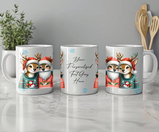 Personalised Christmas Reindeer Couple Gift Mug - Style C