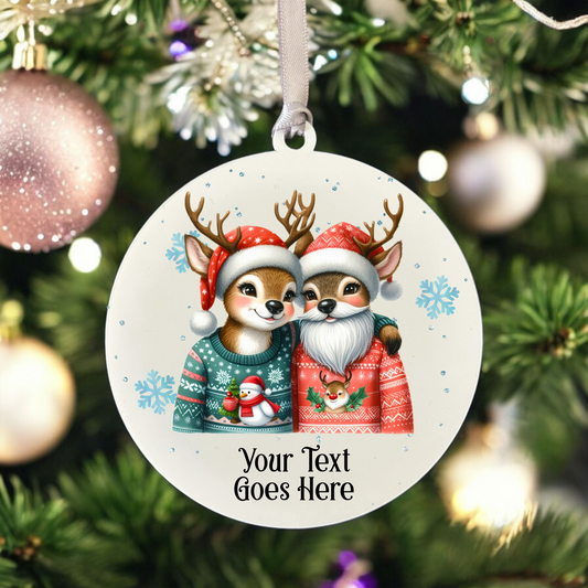 Personalised Christmas Reindeer Couple - Hanging Bauble Decoration - Style C