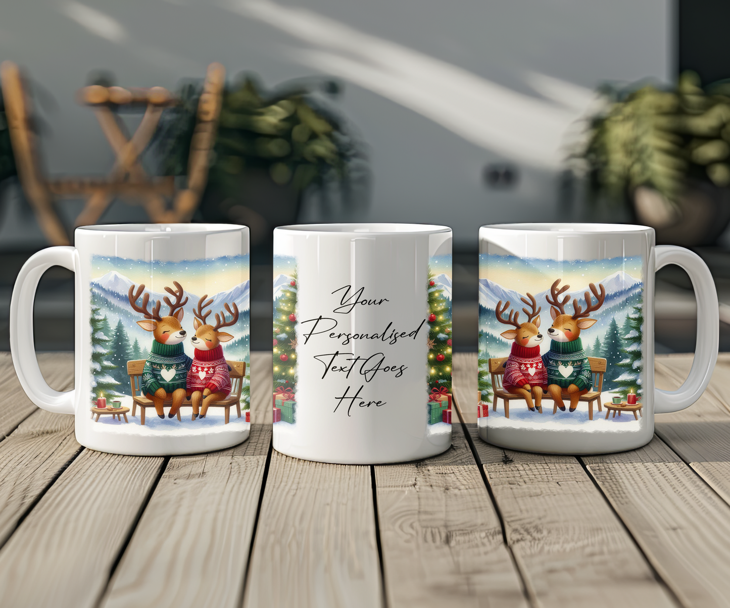 Personalised Christmas Reindeer Couple Gift Mug - Style D
