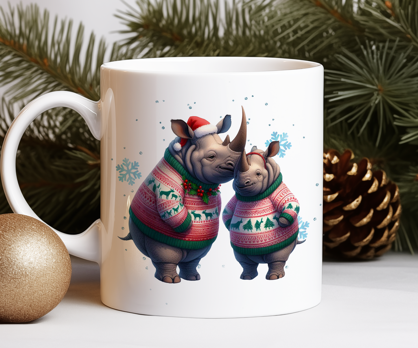 Personalised Christmas Rhino Couple Gift Mug - Style A