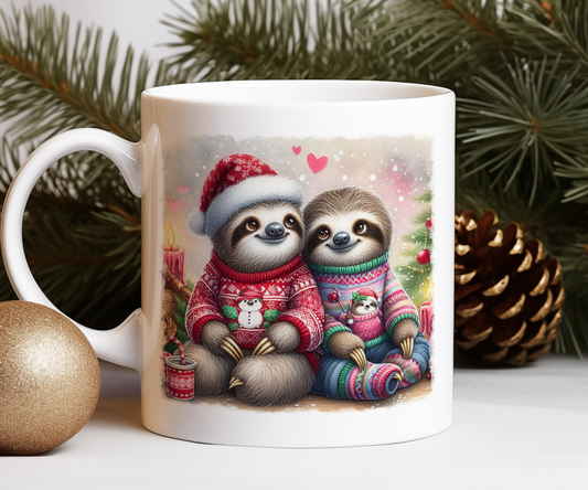 Personalised Christmas Sloth Couple Gift Mug - Style A
