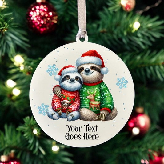 Personalised Christmas Sloth Couple - Hanging Bauble Decoration - Style A
