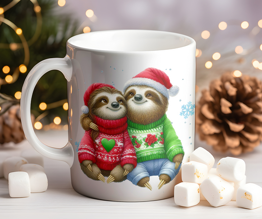 Personalised Christmas Sloth Couple Gift Mug - Style B