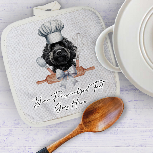 Personalised Dog In Chef Hat Gift Pot Holder / Grab - Black Cockapoo