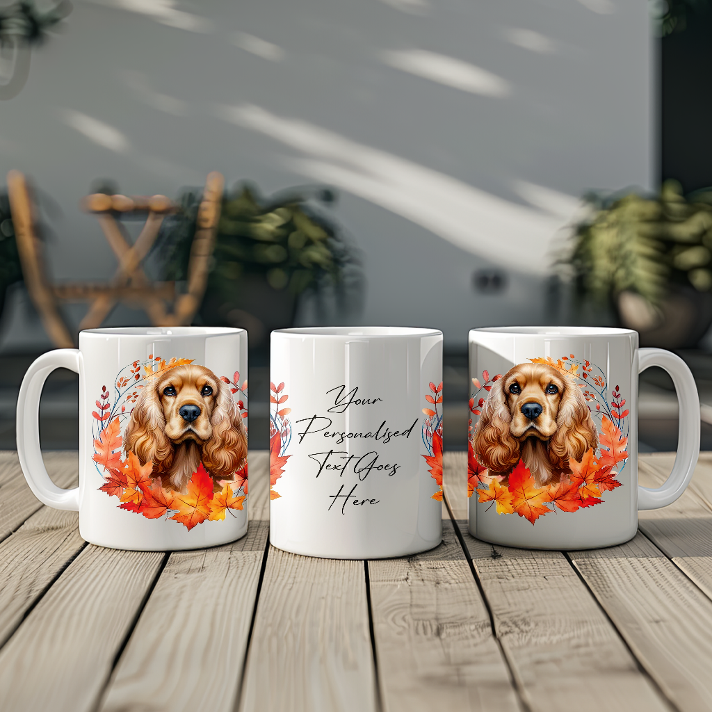 Personalised Cocker Spaniel in an Autumn wreath - Keepsake Mug, ideal gift for Birthday and Christmas Gift, by Floppsie Moppsie – floppsiemoppsie at floppsiemoppsie.co.uk