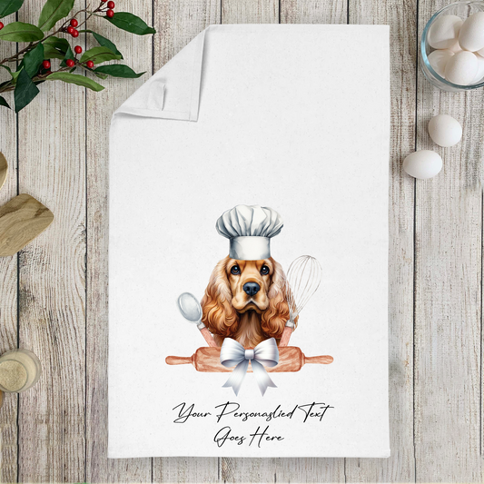 Personalised Dog In Chef Hat Gift Tea Towel - Cocker Spaniel B