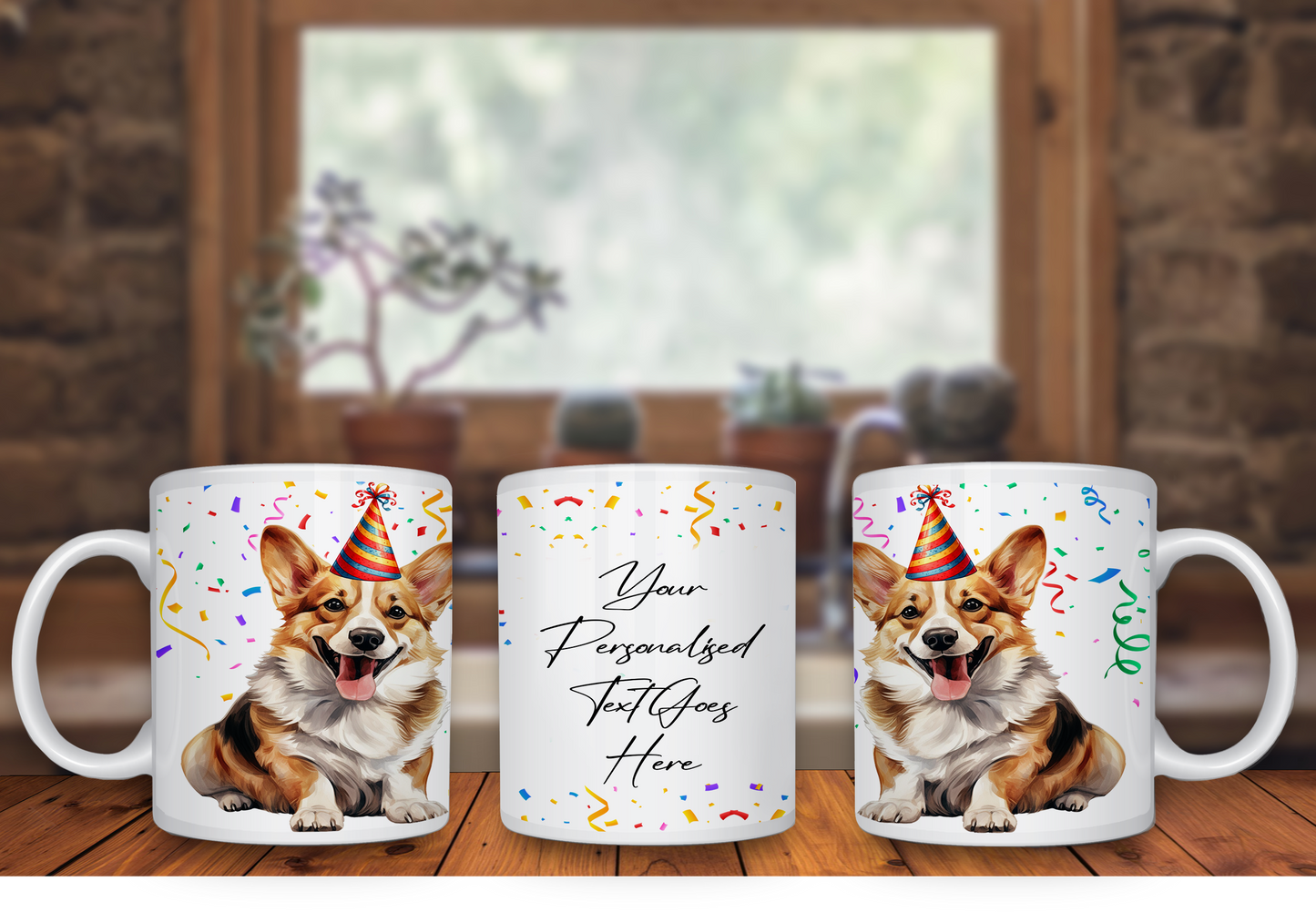 Personalised Dog Gift Mug - Corgi with Birthday Congratulations Party Hat
