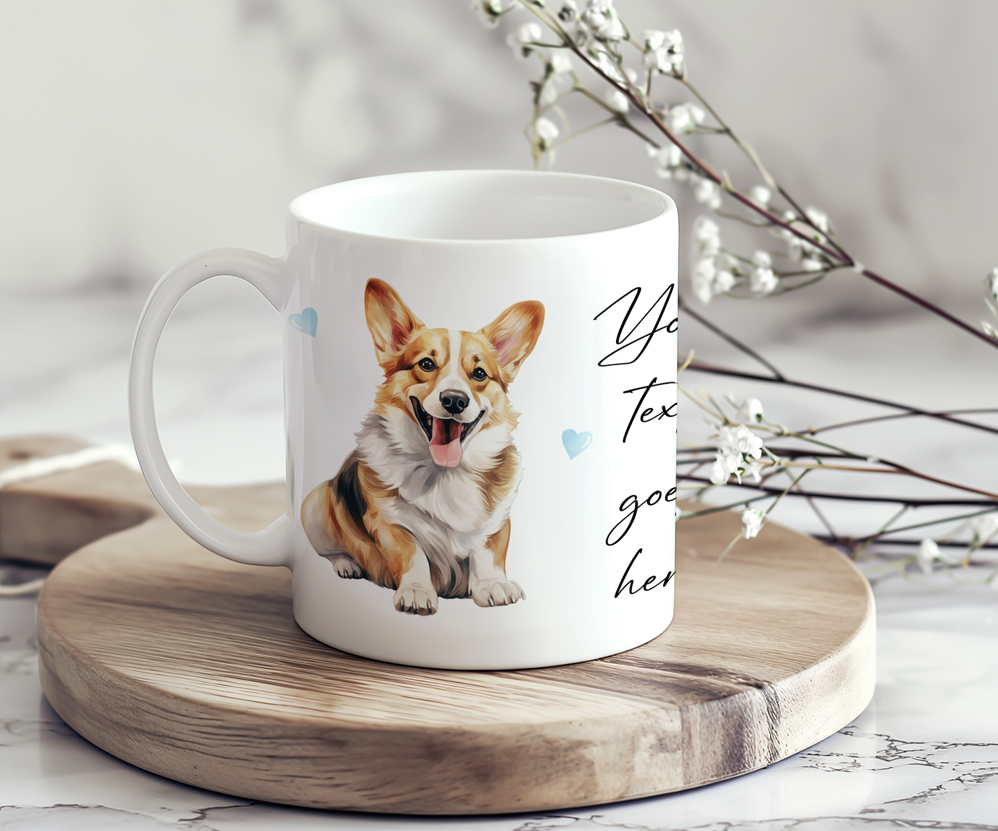 Personalised Dog Gift Mug - Corgi with Custom Message and Optional Hearts