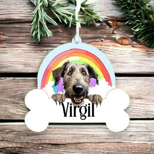 Personalised Irish Wolfhound Rainbow Hanging Decoration