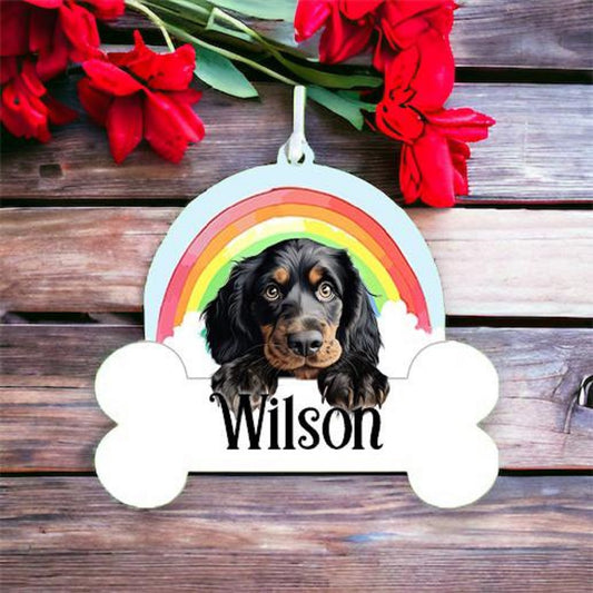 Personalised Gordon Setter Rainbow Hanging Decoration