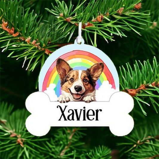 Personalised Cardigan Welsh Corgi Rainbow Hanging Decoration