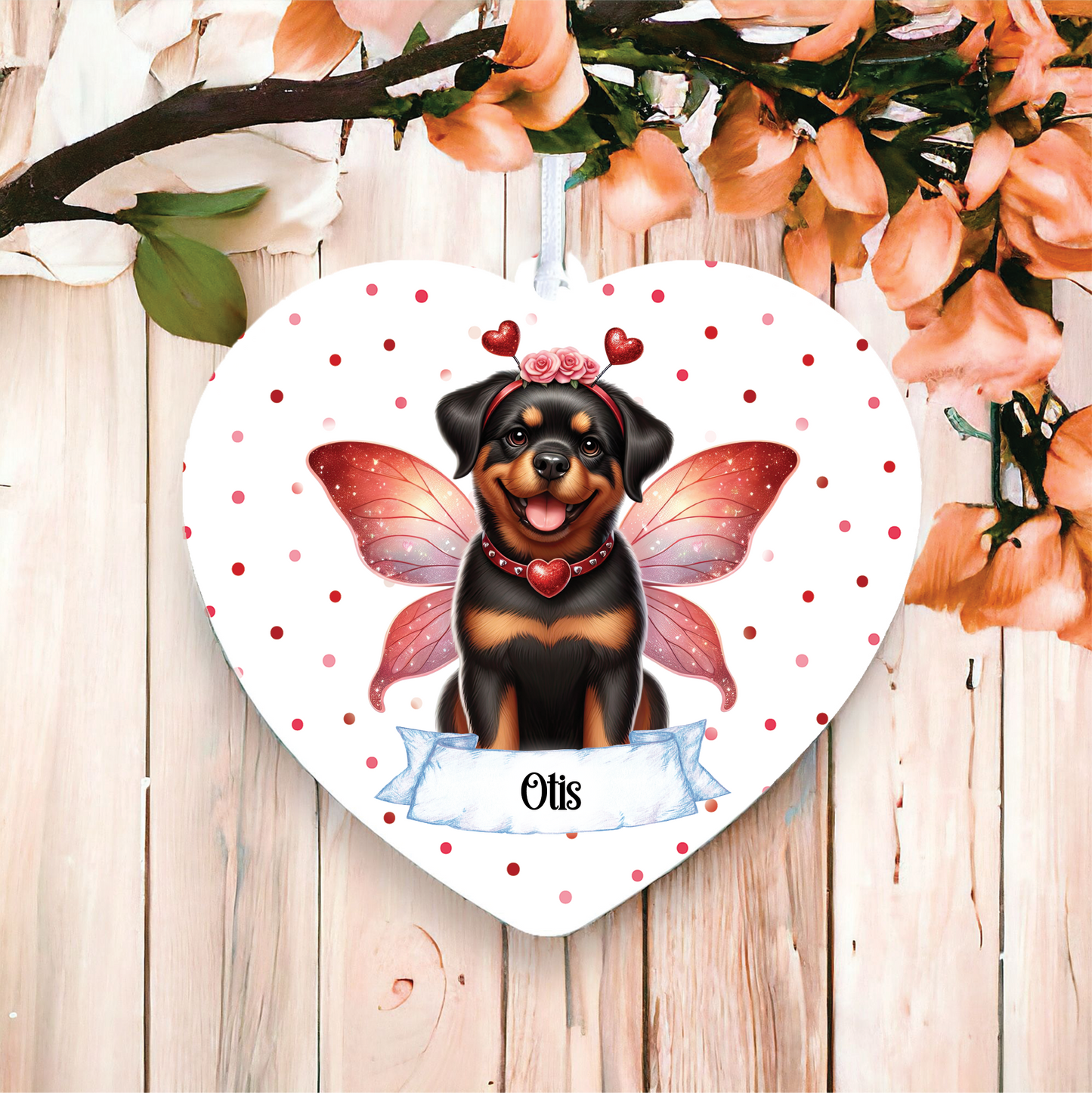 Personalised Rottweiler Hearts and Wings Decoration