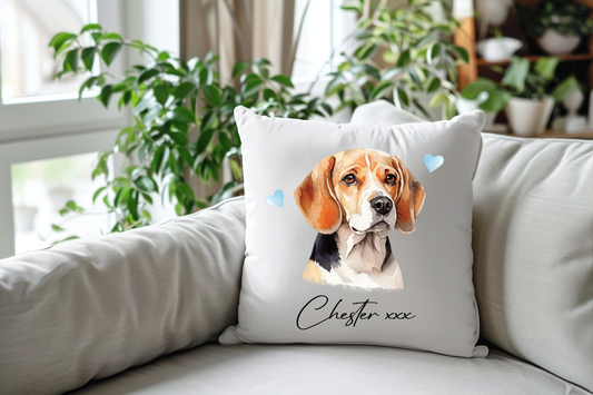 Personalised Beagle Hearts Cushion Keepsake Gift