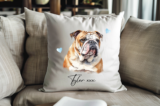 Personalised Bulldog Hearts Cushion Keepsake Gift - DHC02