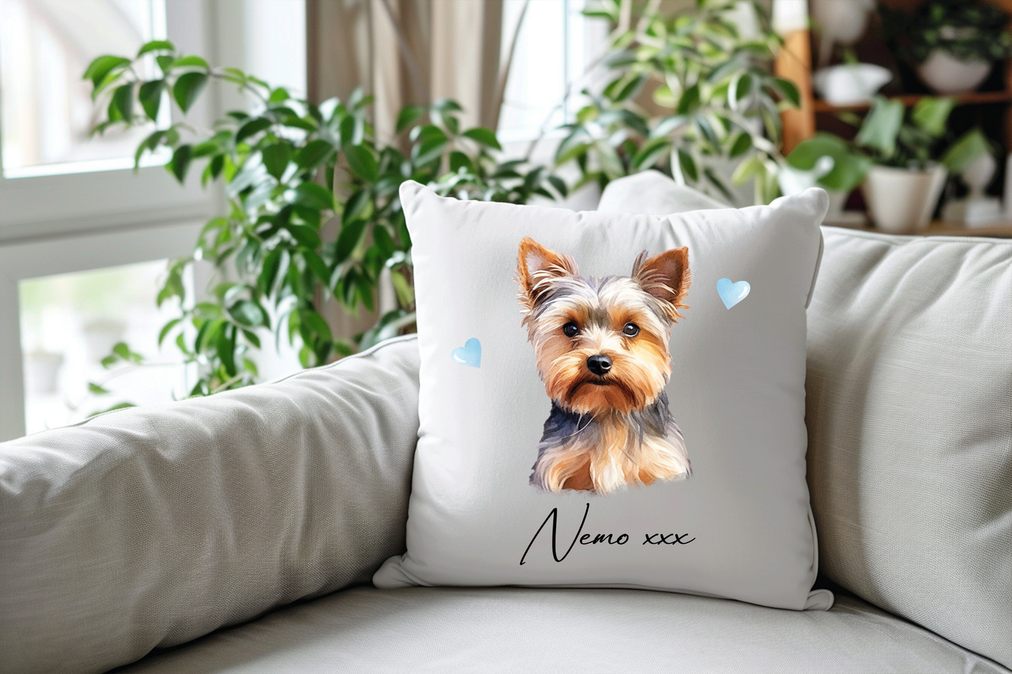 Personalised Yorkshire Terrier Hearts Cushion Keepsake Gift B