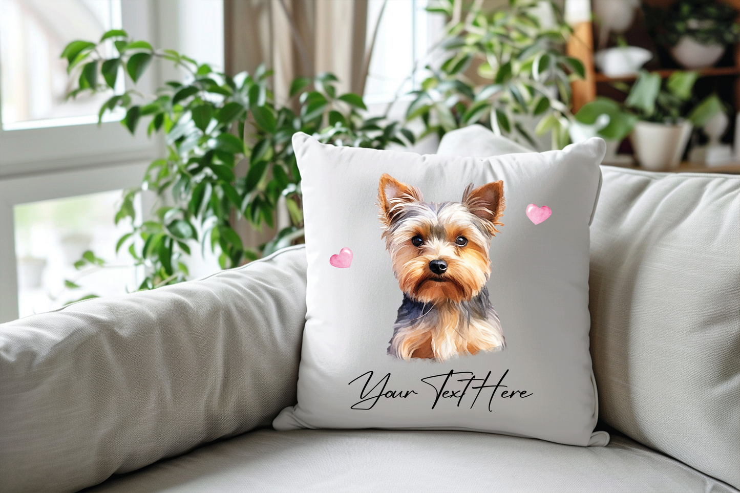 Personalised Yorkshire Terrier Hearts Cushion Keepsake Gift B