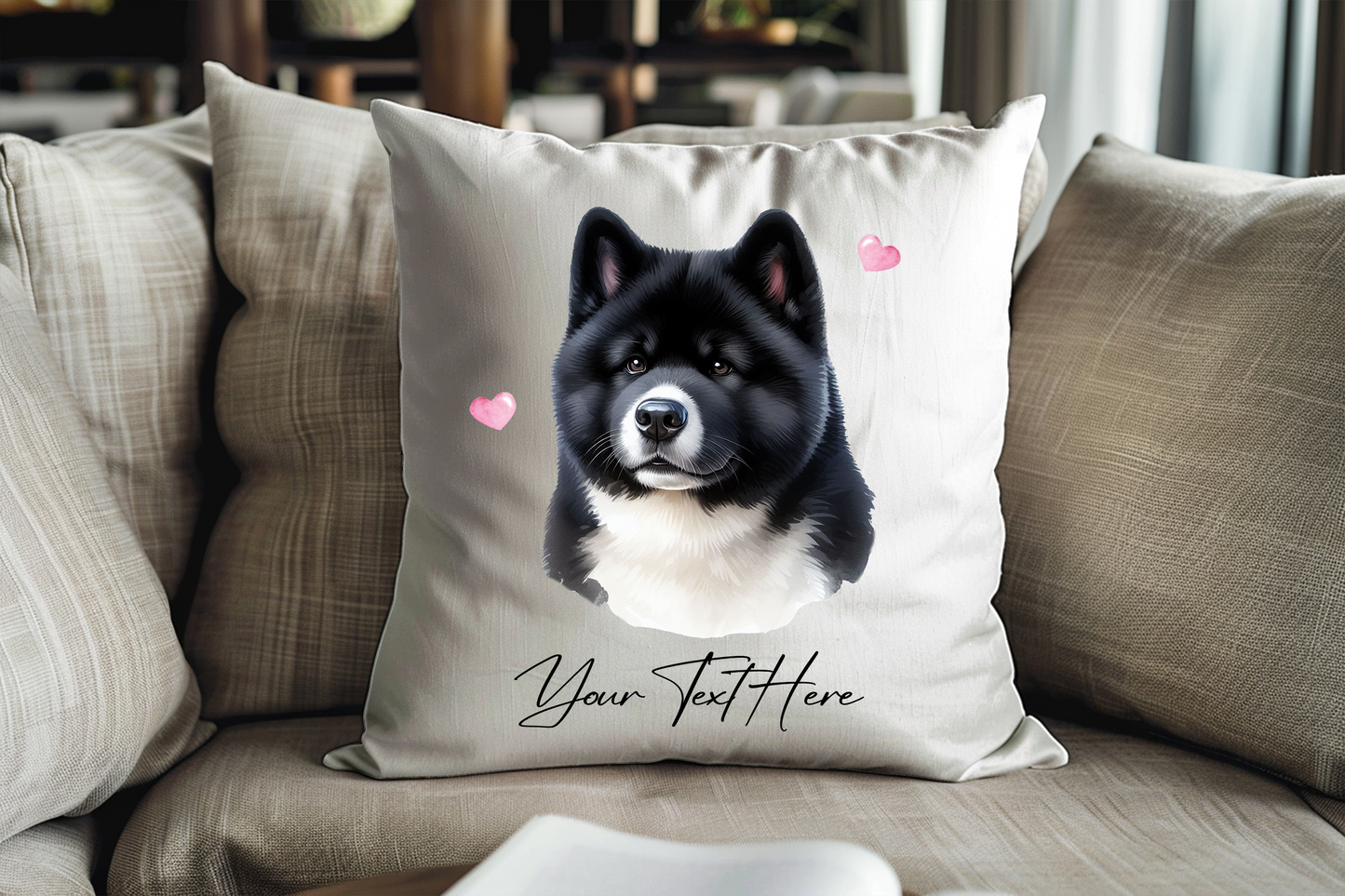 Personalised Akita Hearts Cushion Keepsake Gift