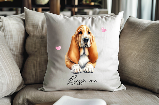 Personalised Basset Hound Hearts Cushion Keepsake Gift