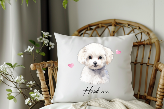 Personalised Bichon Frise Hearts Cushion Keepsake Gift