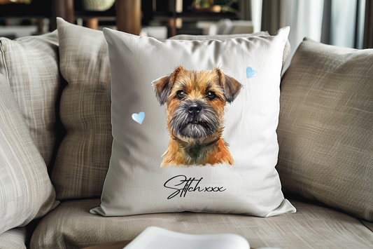 Personalised Border Terrier Hearts Cushion Keepsake Gift B