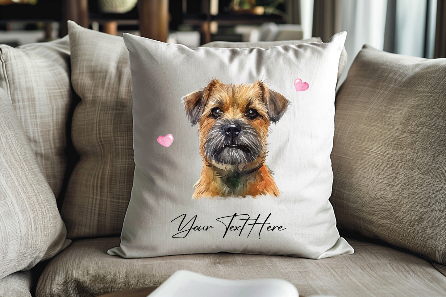 Personalised Border Terrier Hearts Cushion Keepsake Gift B