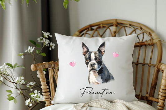 Personalised Boston Terrier Hearts Cushion Keepsake Gift