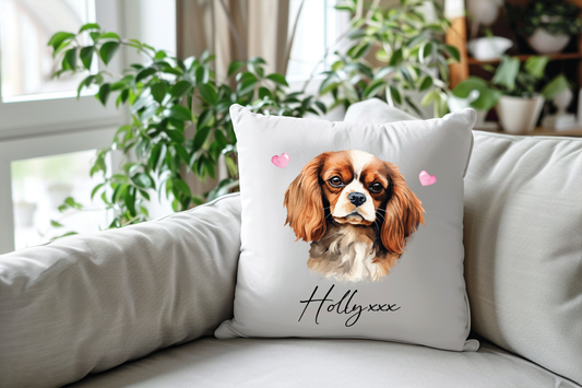 Personalised King Charles Spaniel Hearts Cushion Keepsake Gift