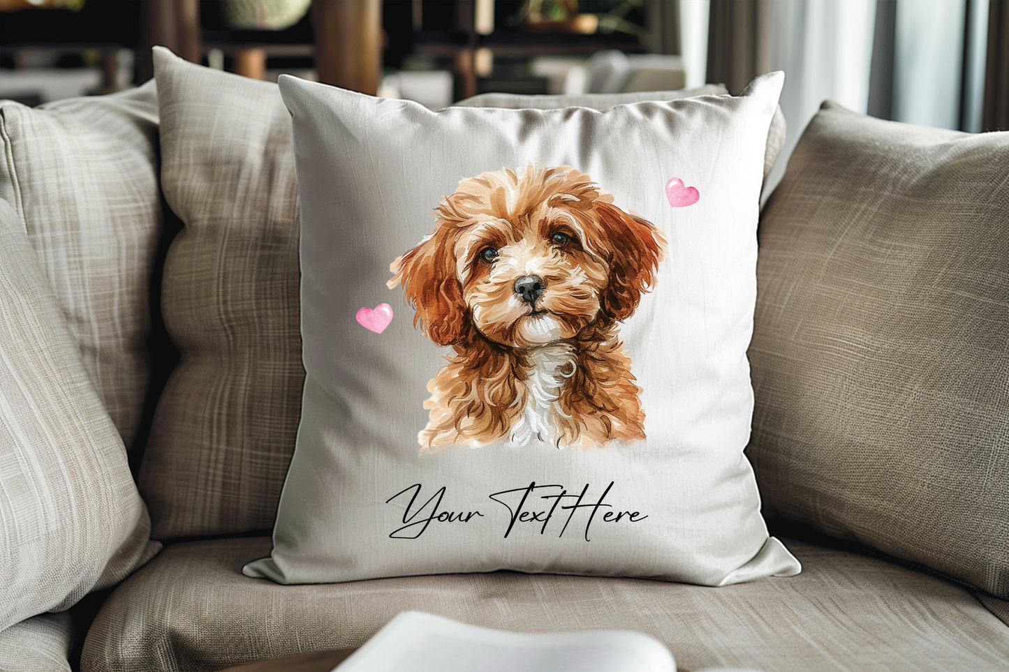 Personalised Cavapoo Hearts Cushion Keepsake Gift
