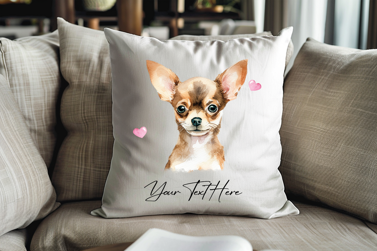 Personalised Chihuahua Hearts Cushion Keepsake Gift