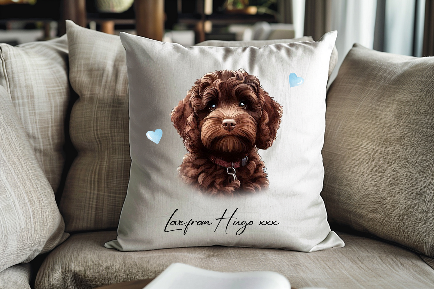 Personalised Chocolate Cockapoo Hearts Cushion Keepsake Gift