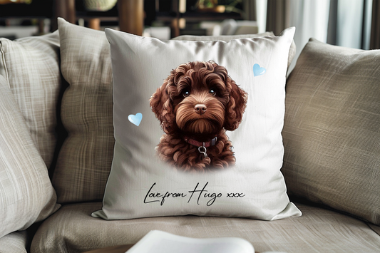 Personalised Chocolate Cockapoo Hearts Cushion Keepsake Gift