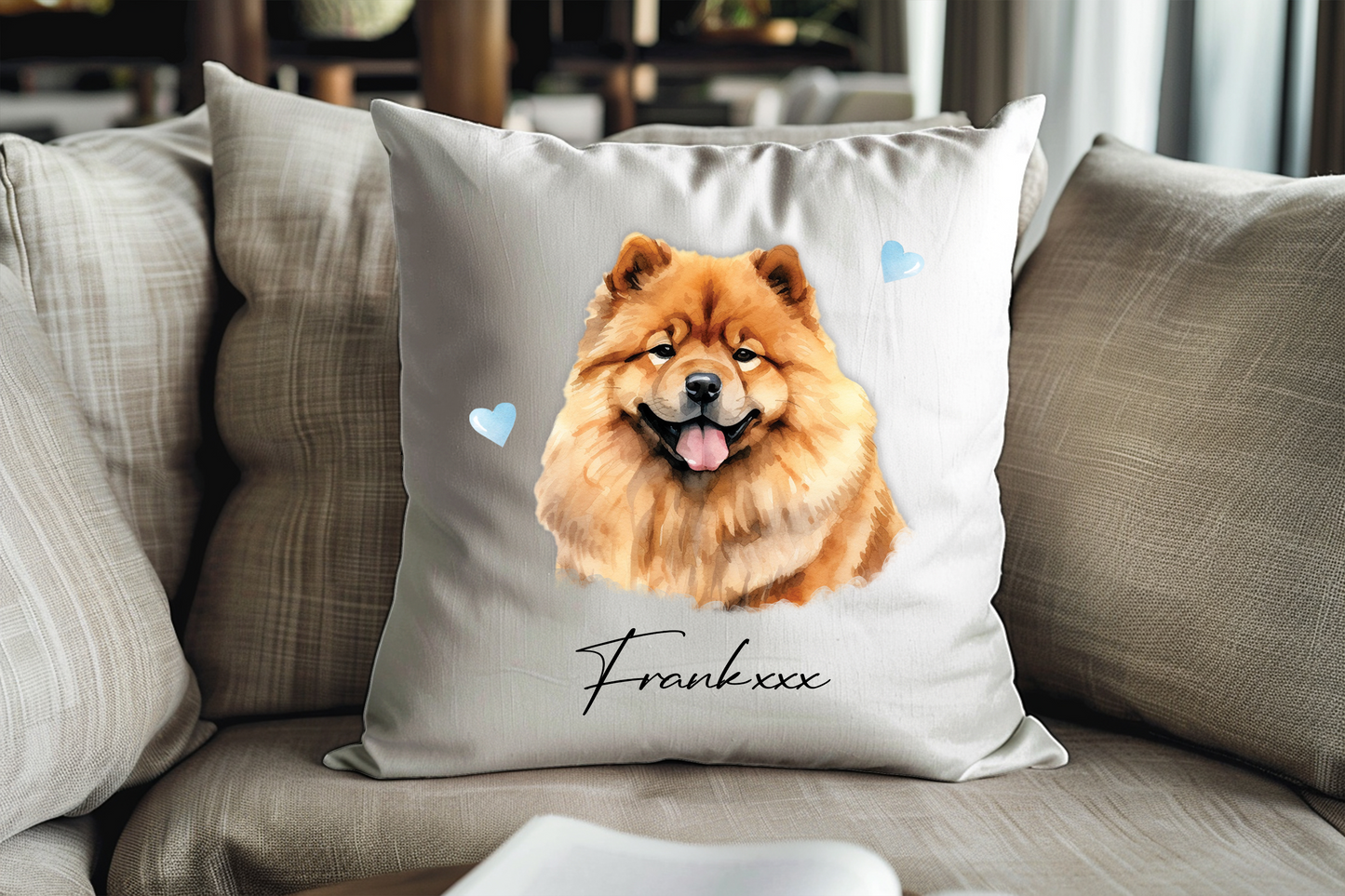 Personalised Chow Chow Hearts Cushion Keepsake Gift