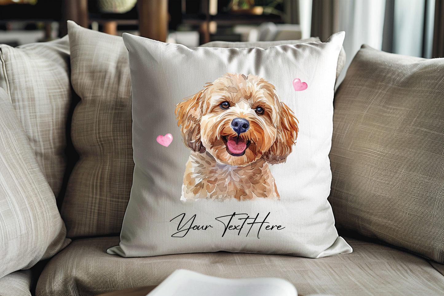 Personalised Cockapoo Hearts Cushion Keepsake Gift