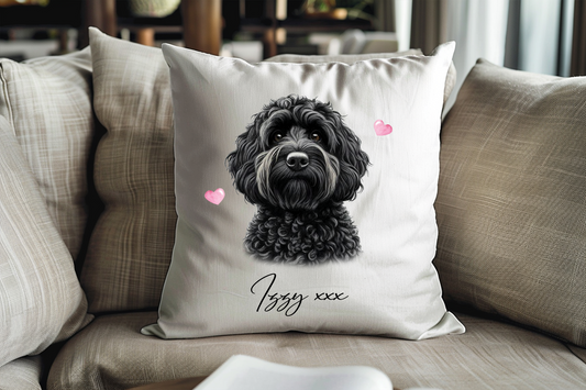 Personalised Black Cockapoo Hearts Cushion Keepsake Gift