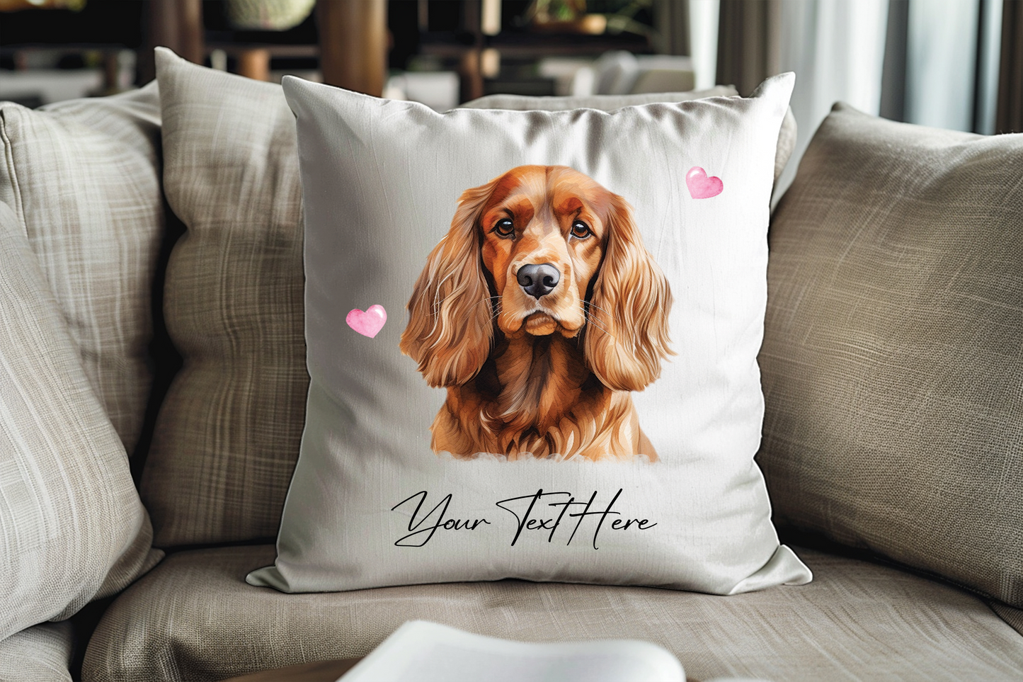 Personalised Cocker Spaniel Hearts Cushion Keepsake Gift