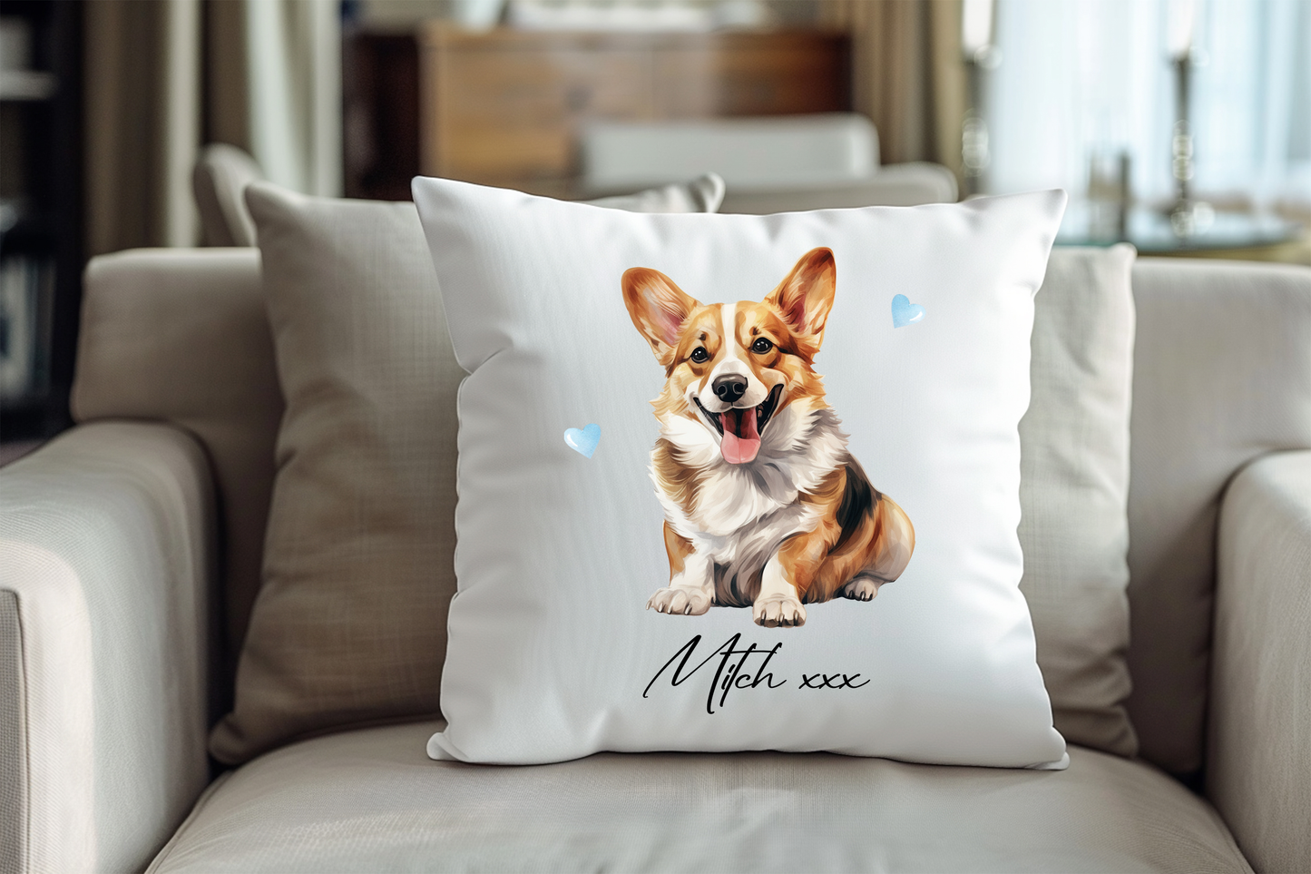 Personalised Corgi Hearts Cushion Keepsake Gift
