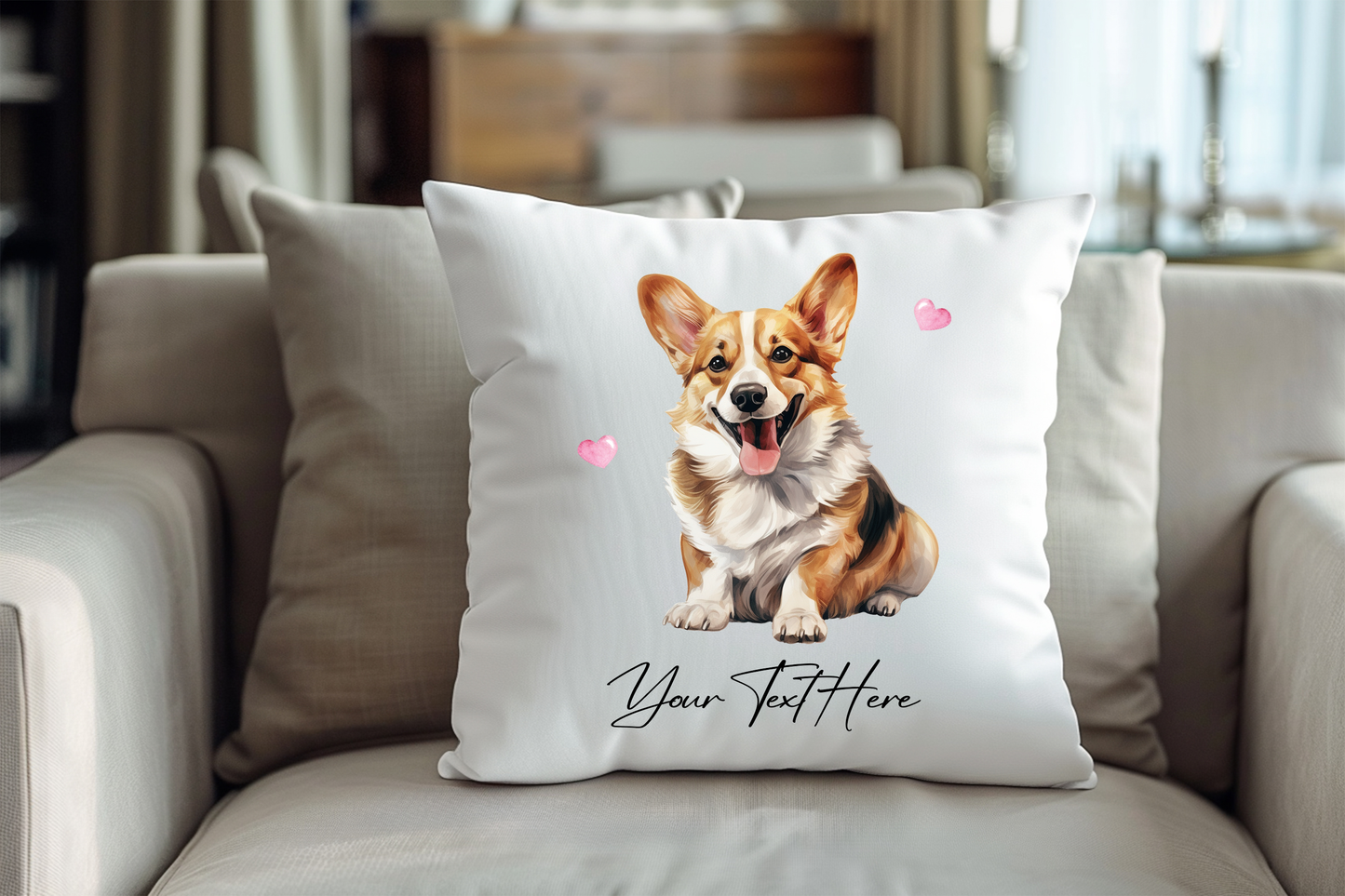 Personalised Corgi Hearts Cushion Keepsake Gift