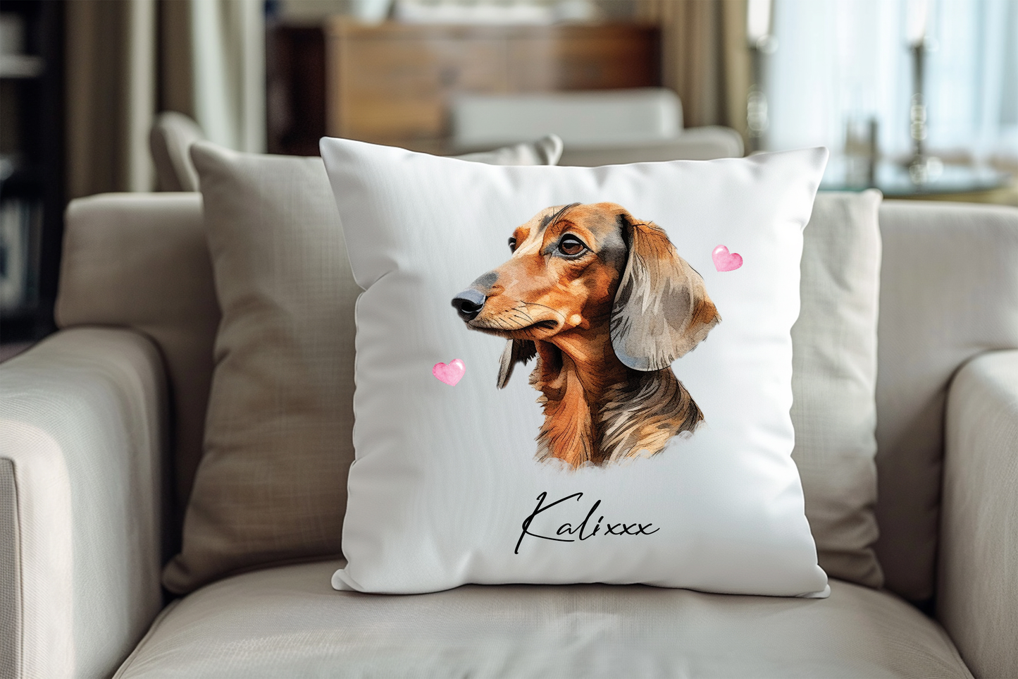 Personalised Dachshund Hearts Cushion Keepsake Gift