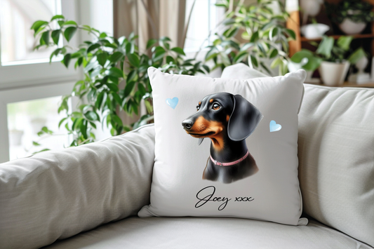 Personalised Black and Tan Dachshund Hearts Cushion Keepsake Gift