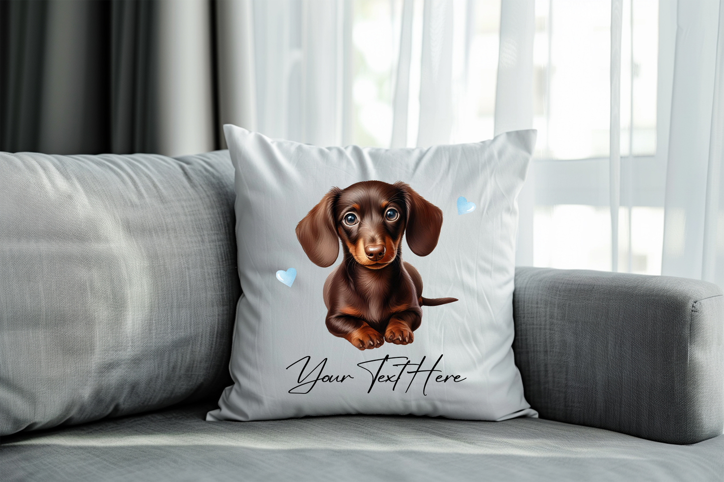 Personalised Chocolate Dachshund Hearts Cushion Keepsake Gift