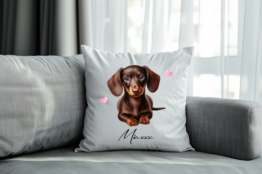 Personalised Chocolate Dachshund Hearts Cushion Keepsake Gift
